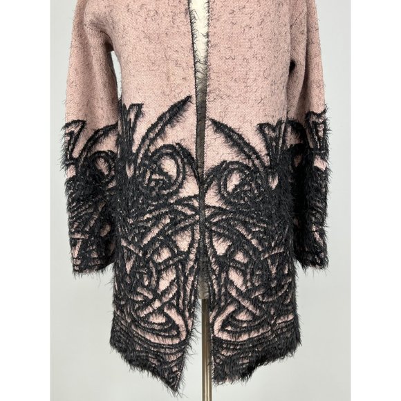 Renuar Womans Open Front Cardigan Duster Blush Black Scroll Print size Small - Picture 3 of 13